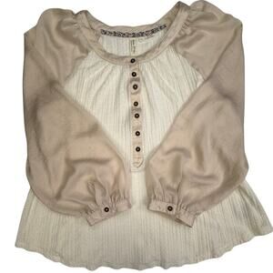 Anthropologie Meadow Rue Ribbed Knit Blouse Sheer Puff Sleeves Size S